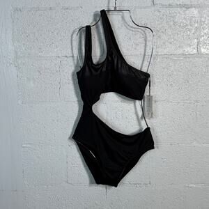 Calvin Klein Women's one Shoulder Strap Cut Out, Monokini, Black Large $98